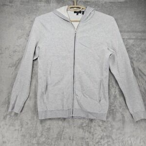 Theory Lievos Hoodie Men's M Breach Gray Cotton Nylon Zip Knit Sweater Comfy EUC